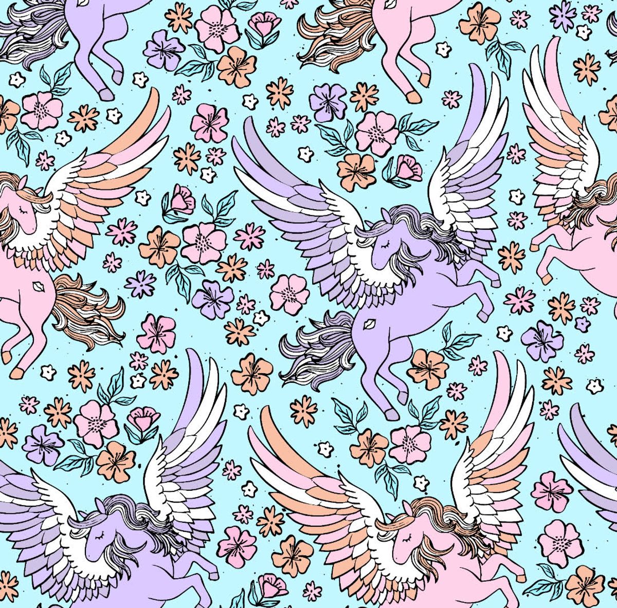 Pegasus og blomster - Jersey - Metervare 