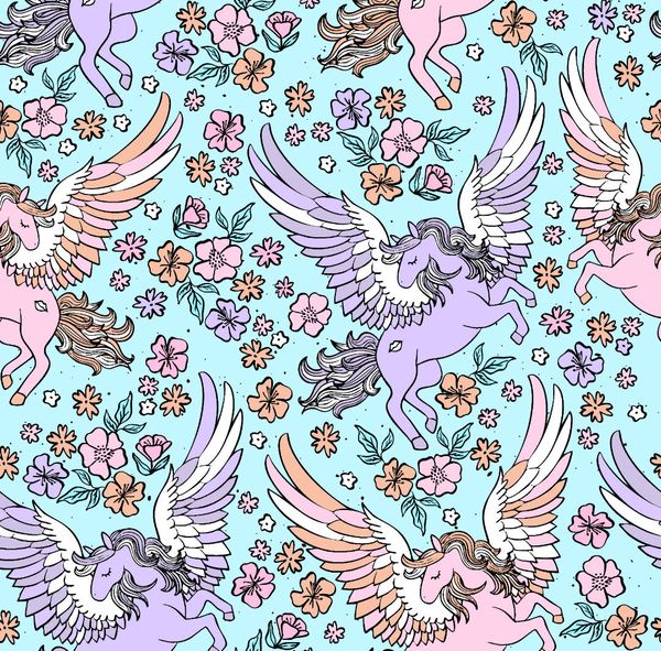 Hovedbilde Pegasus og blomster - Jersey - Metervare 