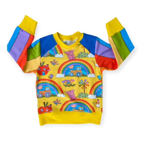Hovedbilde Rainbow Tractor Gul - French Terry - Metervare